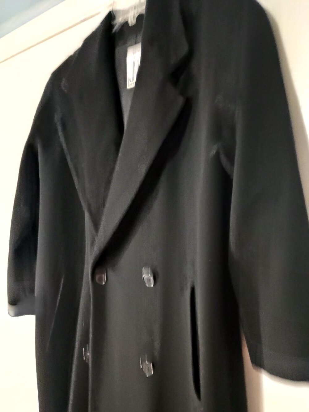 Jones New York Vintage Black 100% Virgin Wool Double Breasted Maxi Coat XL 16 18 - Picture 5 of 11